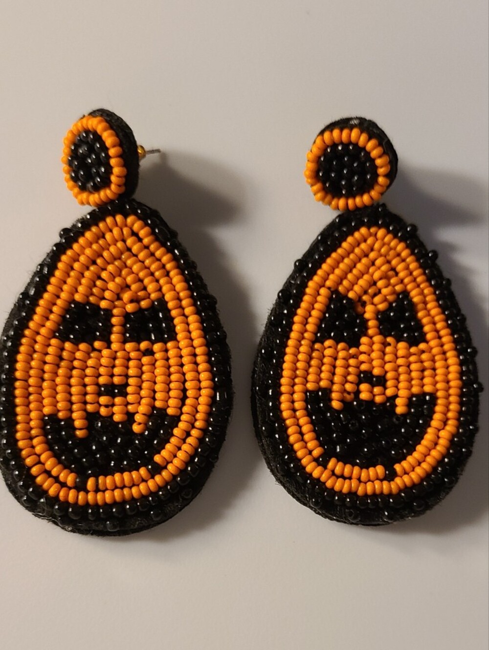 Handmade Seed Beaded Halloween Pumpkin Jack O Lantern Earrings Costume Party